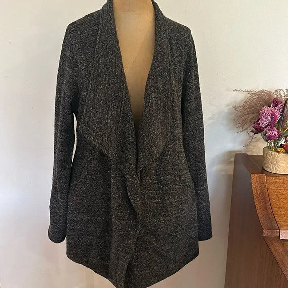 Eileen Fisher sz L dark grey open front lightweight jacket cotton blend EUC - Picture 1 of 8